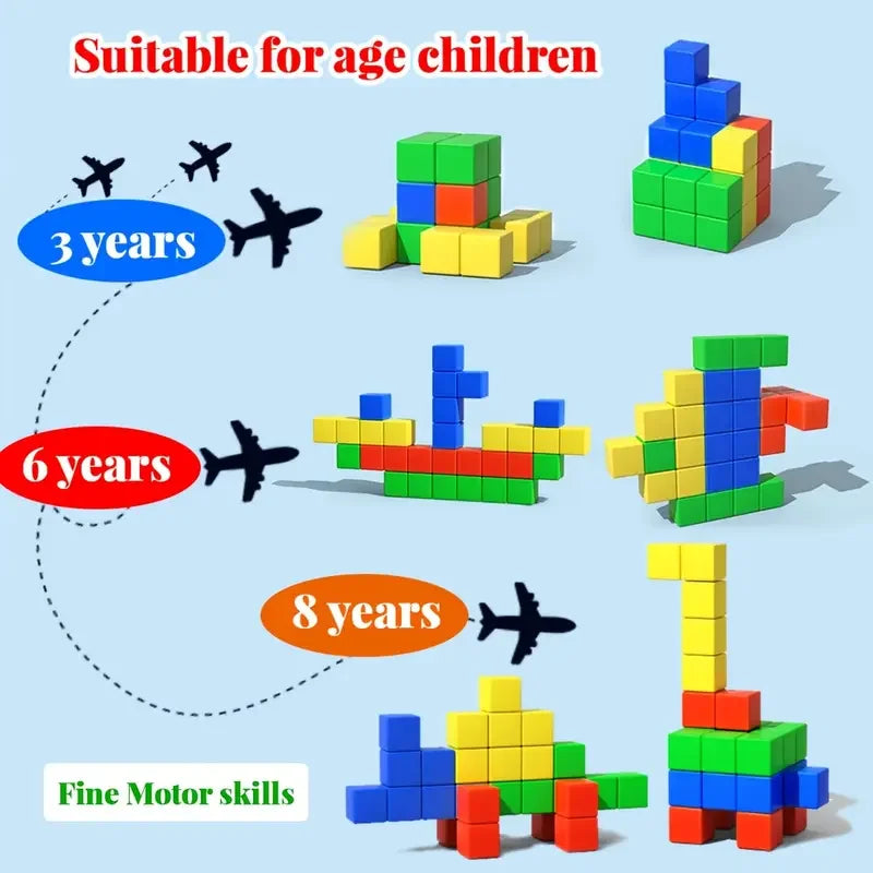 Colorful 3D Magnetic Learning Cubes – DIY Structural Cognitive Toys for Kids, Educational STEM Building Blocks for Boys & Girls