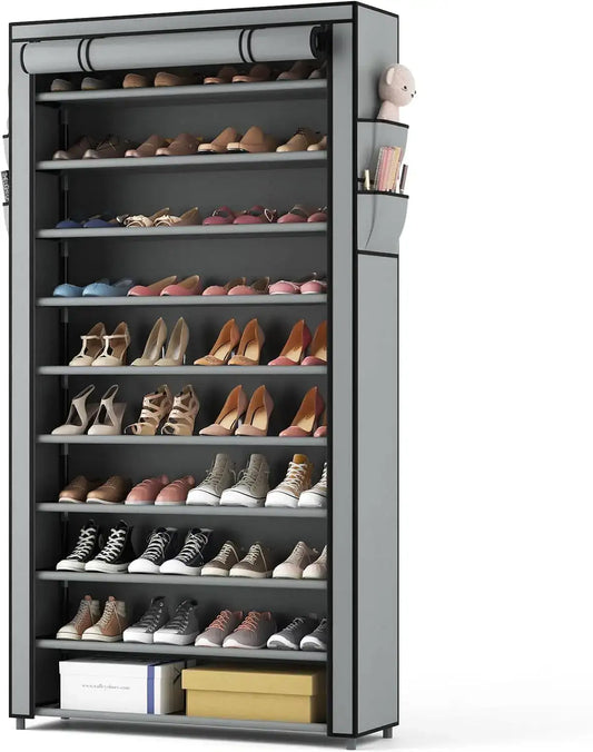 10-Tier Covered Shoe Rack – Large-Capacity Vertical Storage for 50–55 Pairs