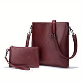 Women’s Soft Leather Two-Piece Shoulder & Crossbody Set – Elegant Messenger Handbag Combo for Daily Use