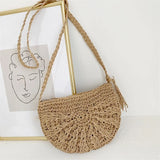 Half-Moon Woven Straw Crossbody Bag – Summer Beach Rattan Tote for Women