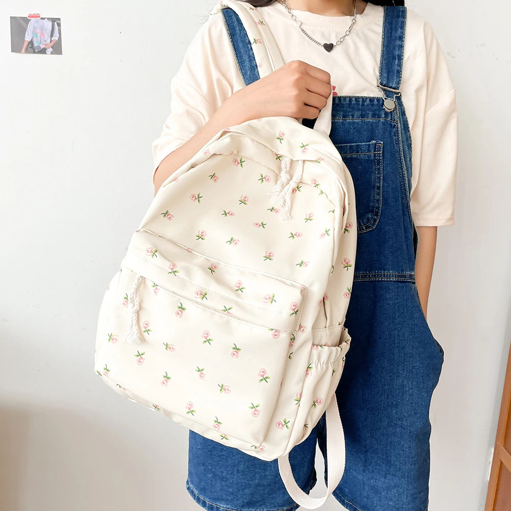 Women’s Large Capacity Floral College Backpack – Adjustable Straps Casual Daily Bag