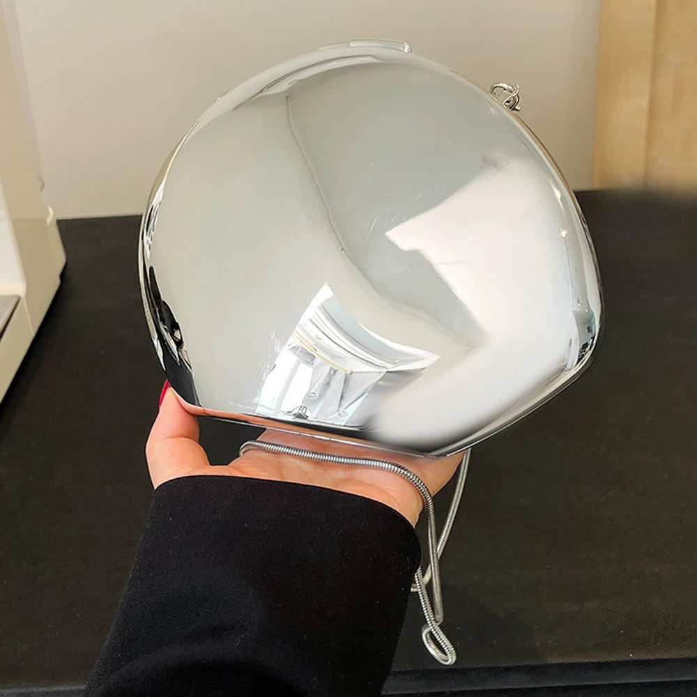 Smooth Mirror Acrylic Egg-Shaped Clutch – Luxury Shell Handbag for Women, Designer Evening & Party Purse