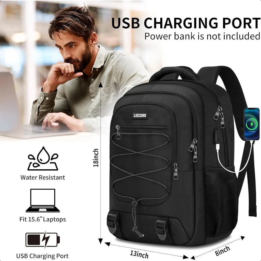 Men’s 15.6" Laptop Backpack – School & Travel Bag for Boys/Teens | USB Charging Port Durable Daypack