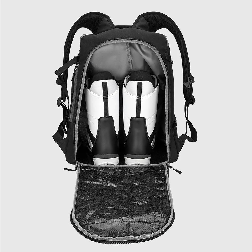 65L waterproof ski boot bag – large skiing backpack with helmet & clothing compartments, durable rucksack for accessories