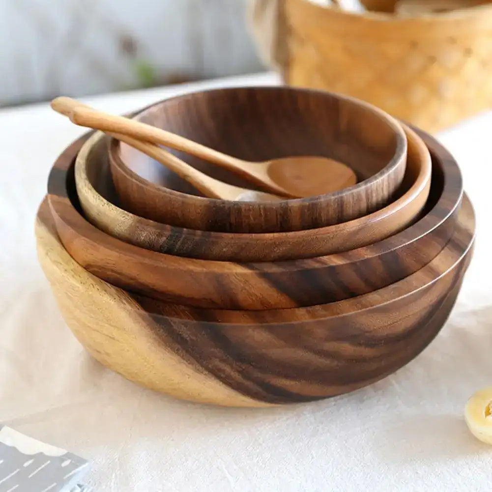 “Eco-Friendly Wooden Salad Bowl – Japanese Practical Large Wooden Soup & Kitchen Supplies”