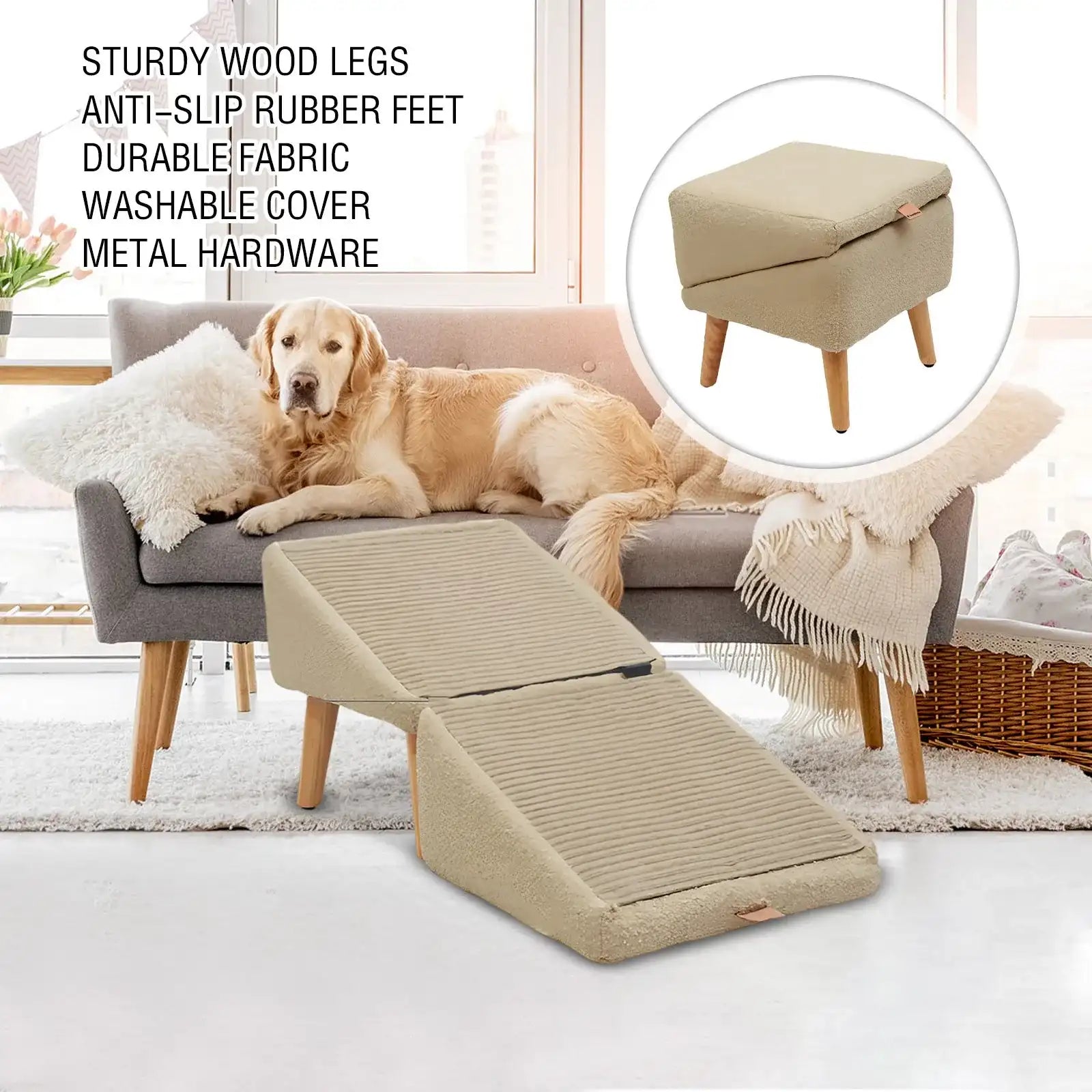 Integrated Dog Ramp & Footstool – Sofa-Height Gentle Incline Pet Step for Dogs