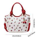 Women’s PU Leather Bucket Shoulder Bag – Cherry Print Crossbody with Adjustable Strap & Top Handle, Trendy Fashion Handbag