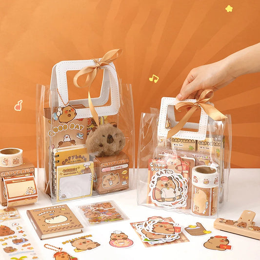 Kawaii Capybara Cartoon Stationery Set with Cute Handbag for School, Office & Gift Use