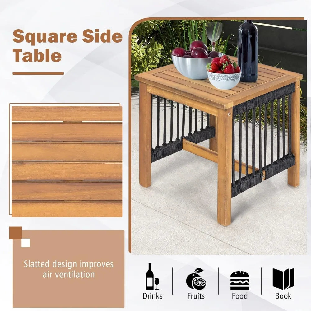 Acacia Wood Rocking Bistro Set – 3-Piece Outdoor Patio Conversation Set with Coffee Table | All-Weather Wooden Rocking Chairs