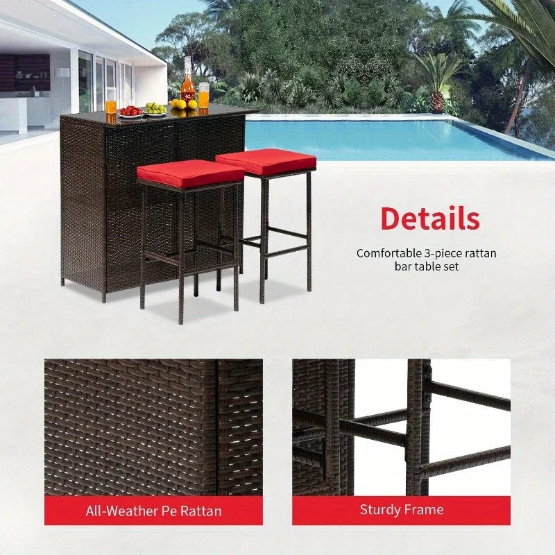 “3-Piece Outdoor Bar Set – Wicker Counter-Height Table with 2 Stools & Solid Frame for Patio, Terrace & Balcony”