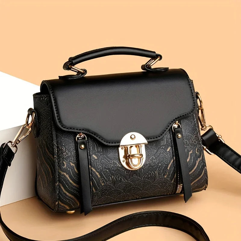 Stylish Women’s Crossbody Handbag – Elegant Brown Shoulder Bag with Lock & Decorative Stitching 👜✨