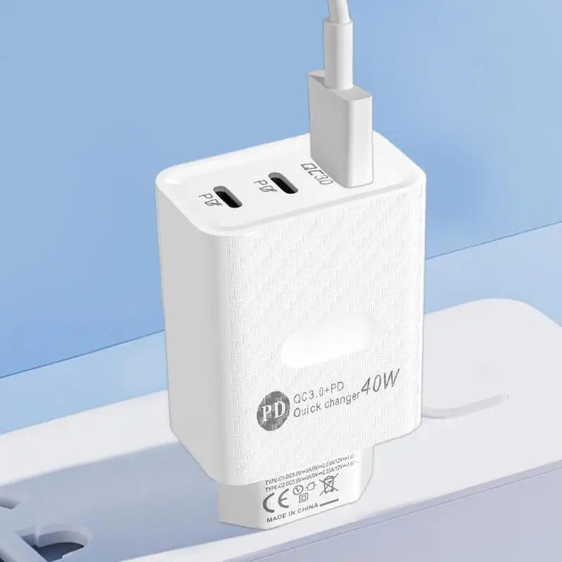 40W 3-Port Wall Charger – USB-C Fast Charging Phone Charger Block & Travel Plug Adapter for Home & Office