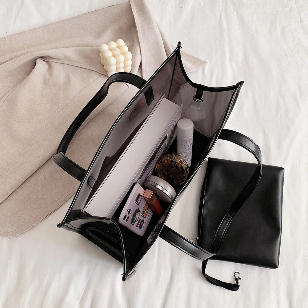 Transparent Mini Tote Pouch for Women – Large Composite Clear Under-Arm Bag