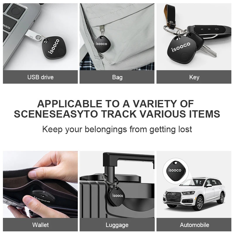 4–8 Pack ISOOCO Smart Item Finder – Bluetooth GPS Locator Tags Compatible with iOS Find My for Keys, Cars & Luggage
