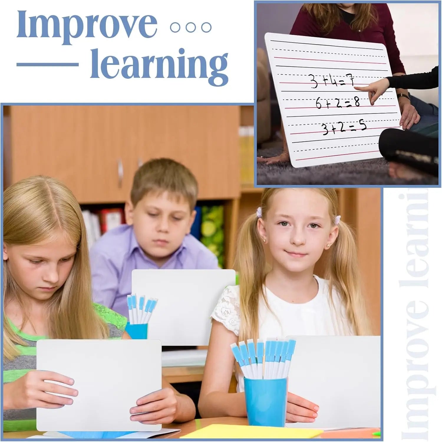 Classroom Dry Erase Board Set – 25 Double-Sided Lined Whiteboards with Markers & Erasers (9" x 12")