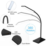 💡 12W LED Desk Lamp with 72 LEDs – Flexible Touch Sensor Reading Light, Dimmable Night Lamp for Home & Office
