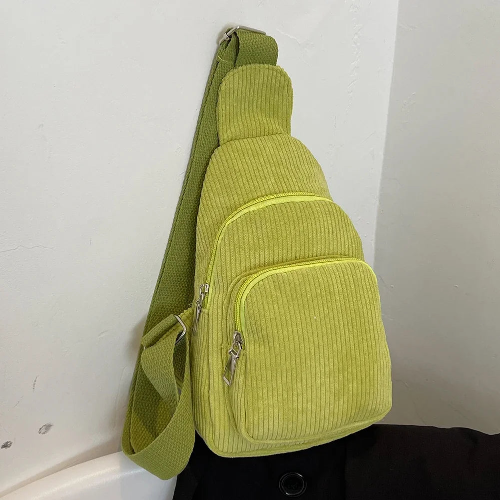 Women’s Corduroy Sling Waist Pack – Casual Solid Color Commute Bag with Adjustable Strap for Weekend & Vacation