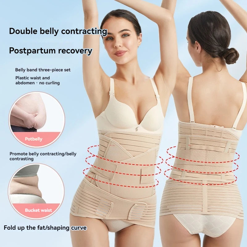 3-in-1 Postpartum Abdominal Belt – Three-Piece Adjustable Recovery Set for Waist Cinching, Body Shaping & Abdominal Support