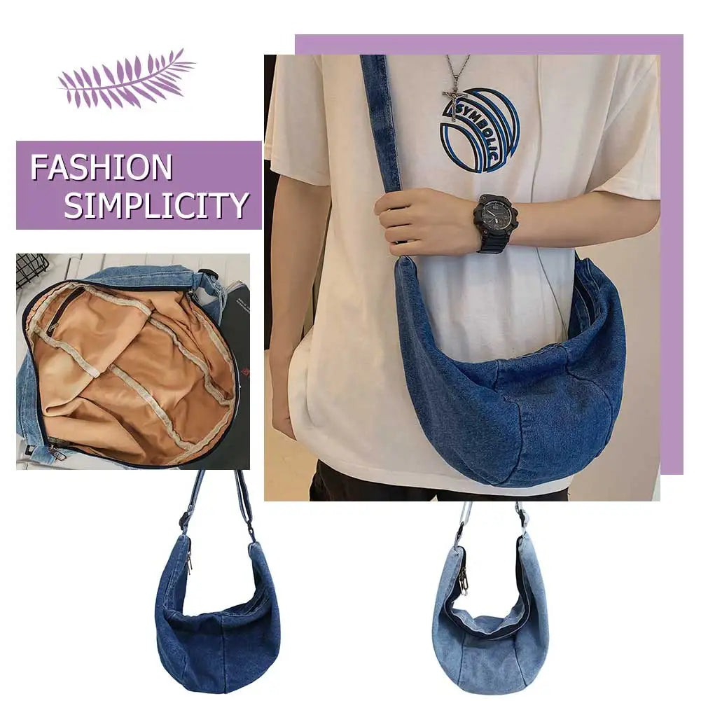 Unisex Denim Hobo Sling Bag – Adjustable Strap, Large-Capacity Daily Shoulder & Crossbody Bag