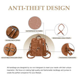 Waterproof PU Leather Backpack Purse for Women – Brown Casual Shoulder Handbag