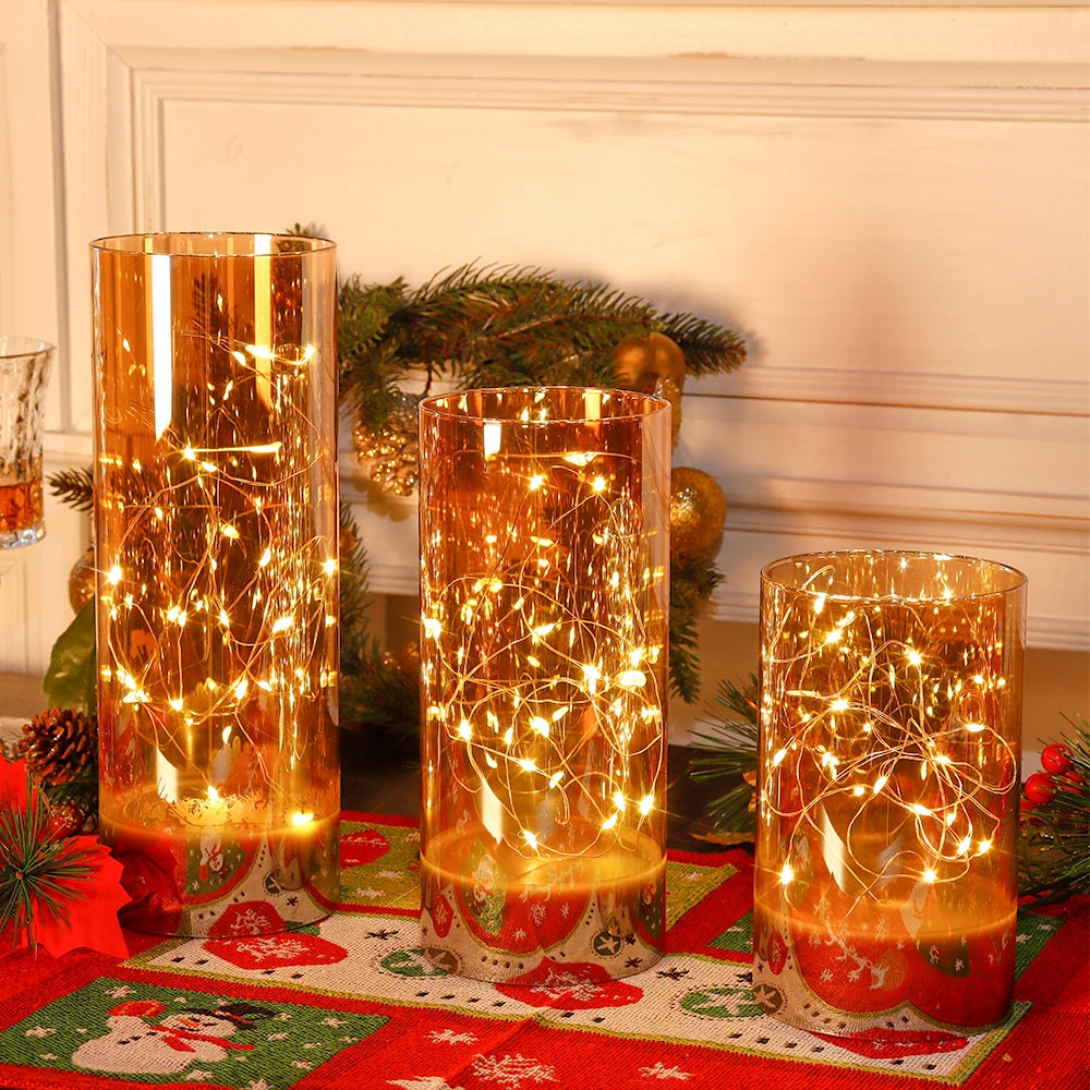 3-Piece Glass Flameless LED Candle Set – Battery-Powered Fairy Light Candles with Remote Control | Elegant Decorative Table Lamps