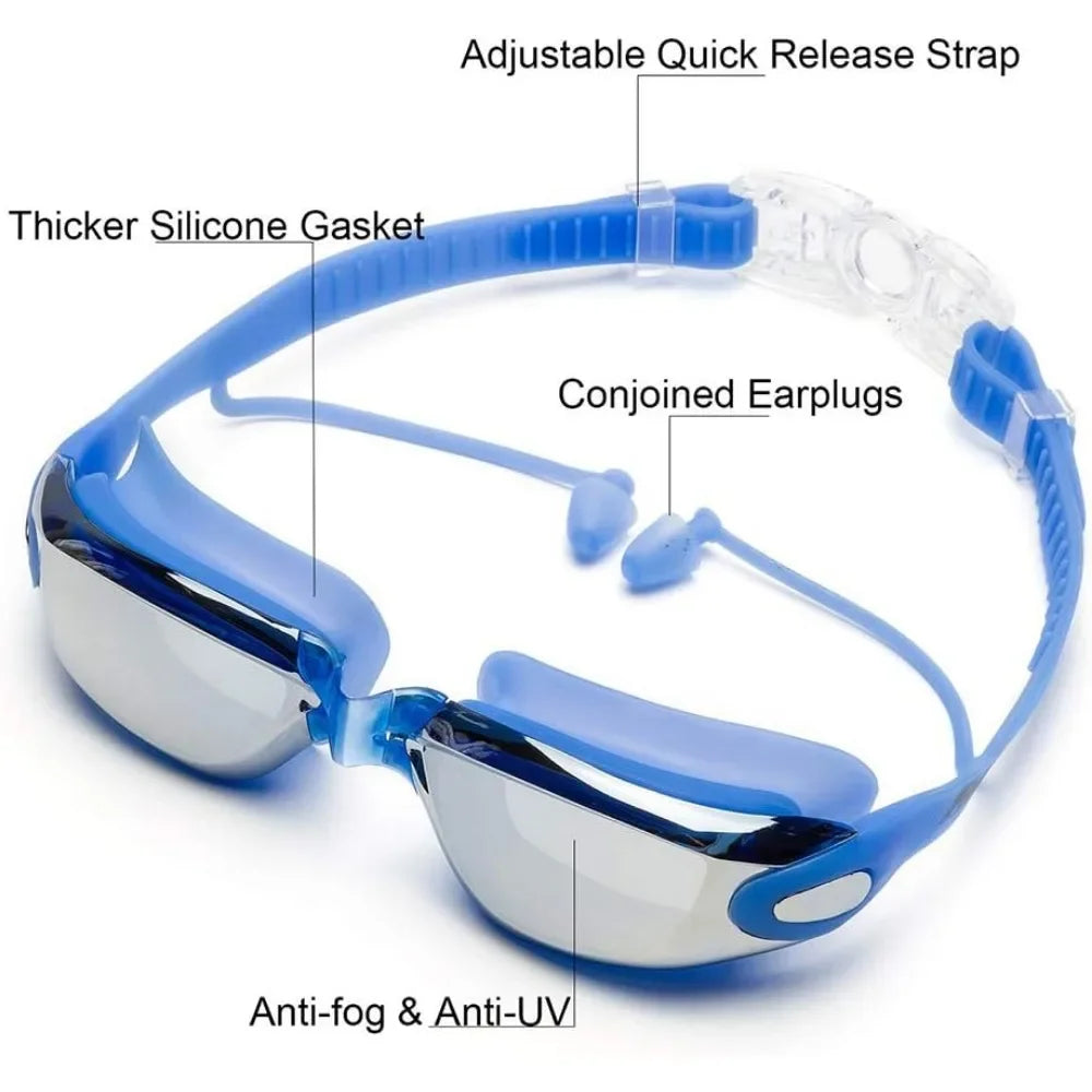 4-in-1 Premium Swimming Goggles & Cap Set – Waterproof, UV400 Protection, Anti-Fog Lens