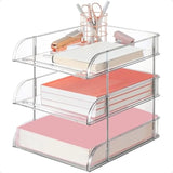 3-Tier Stackable File & Paper Tray Desk Organizer – Clear Desktop Document Sorter
