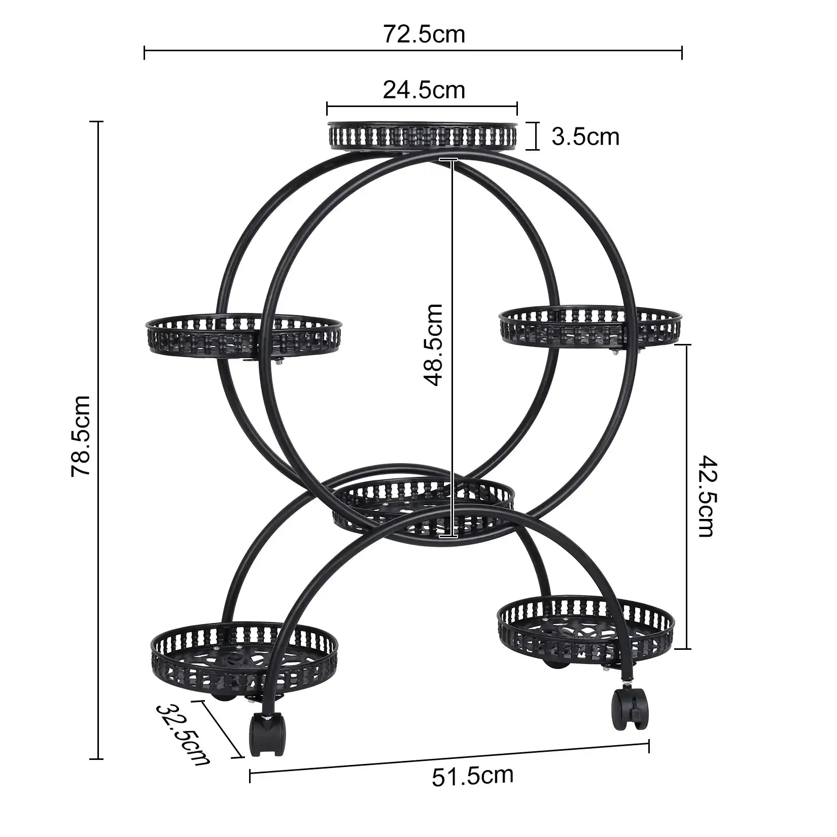 4-Layer Plant Stand Rack with 6 Pots – Mobile Flower Display Shelf on Casters for Balcony & Indoor