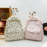 Bow Print Nylon Student Backpack for Girls & Women – Cute Schoolbag with Adjustable Straps for Travel & Daily Use