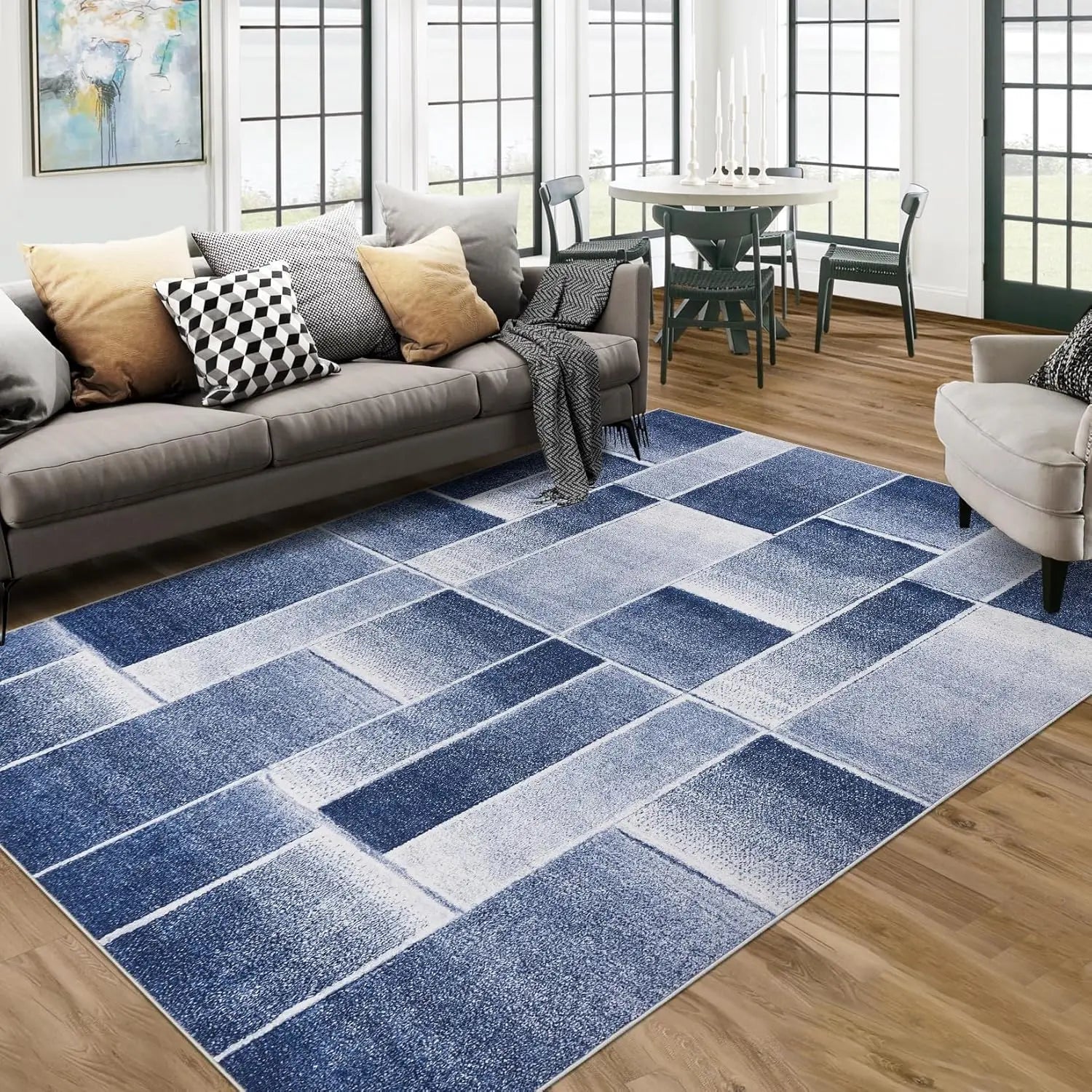 Modern Geometric Area Rug – Soft Washable Floor Carpet for Living Room, Bedroom & Dining Space