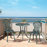 “3-Piece Cast Aluminum Patio Bistro Set – Green Outdoor Garden Table & 2 Chairs for Balcony & Yard”