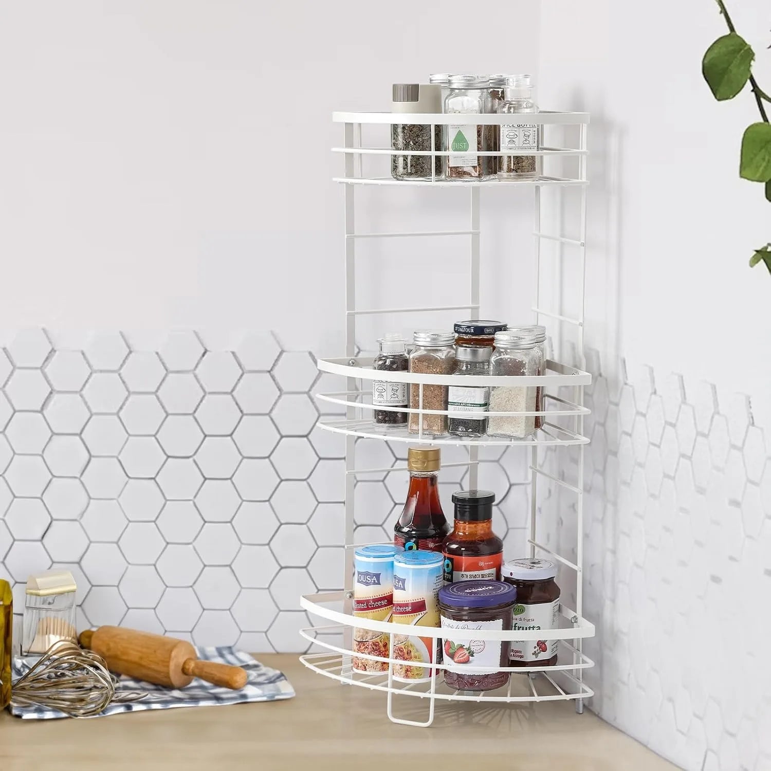 White 3-Tier Rustproof Metal Corner Shelf – Space-Saving Organizer for Bathroom, Kitchen & Living Room