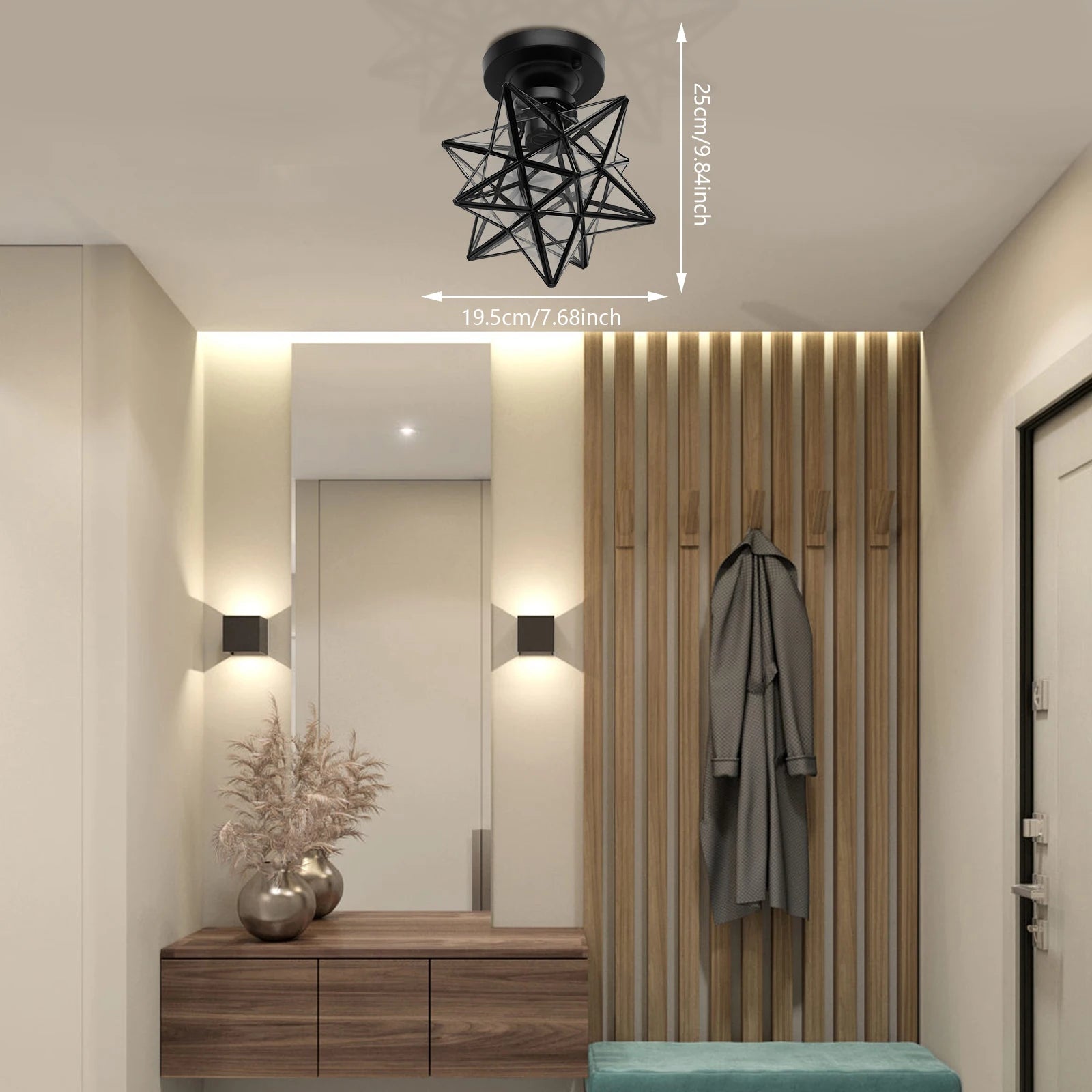 Star-Shaped Ceiling Light – Black Linear Flush Mount Lamp with Clear Glass Shade | Vintage Modern Chandelier