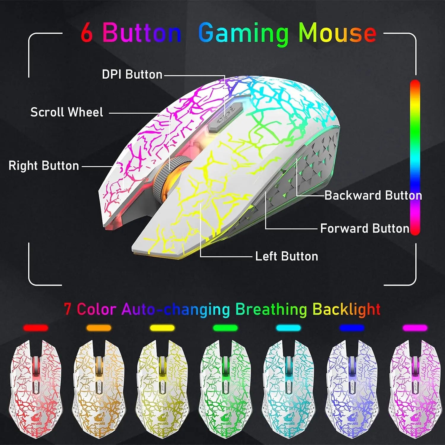 T61 Wireless Gaming Keyboard & Mouse Combo – 61-Key Ergonomic Rainbow LED Backlit Set with 4000mAh Battery & Mouse Pad