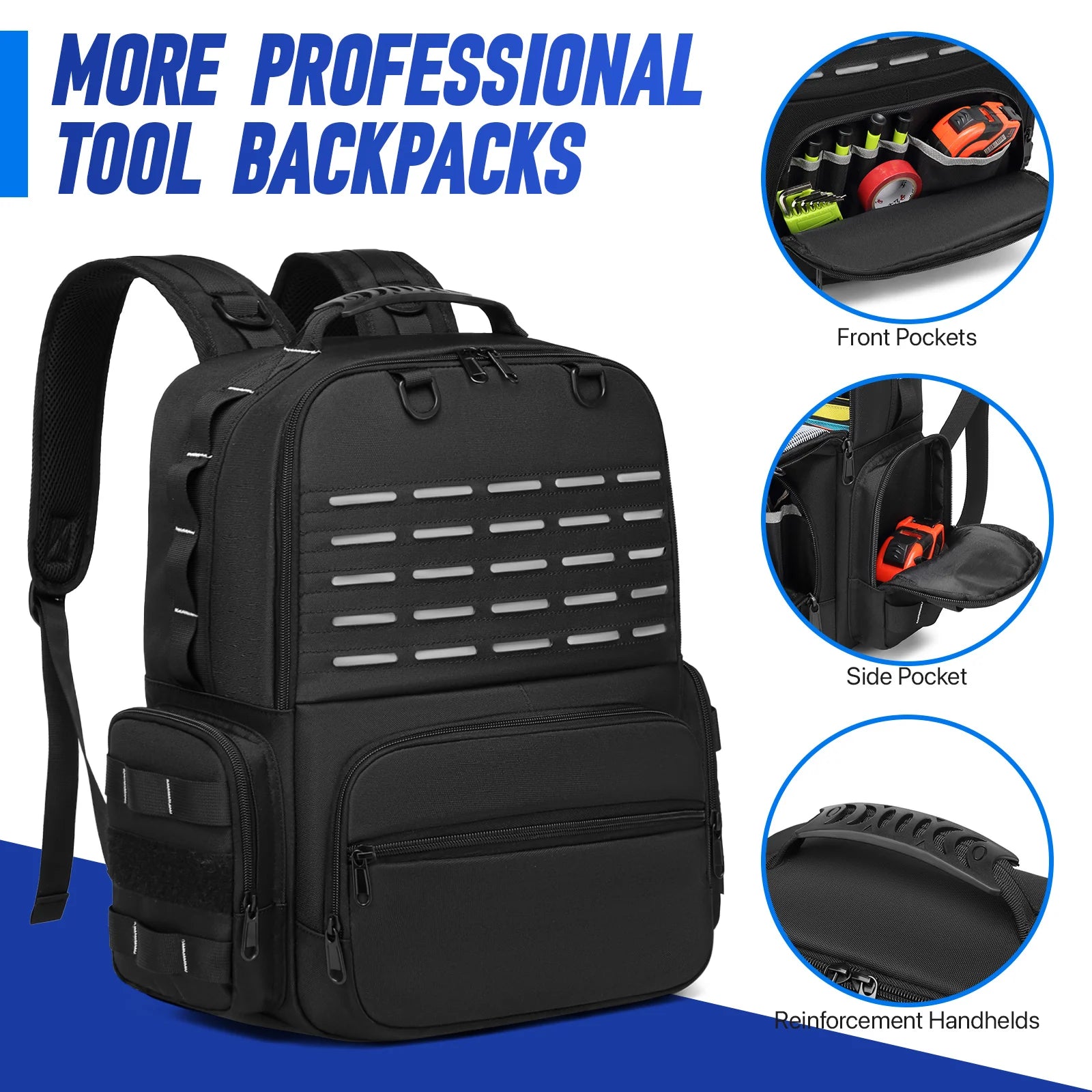 Heavy-Duty Tool Backpack for Men – Professional Tool Storage with 3 Removable Pouches | Electrician, Plumber & Maintenance Organizer Bag