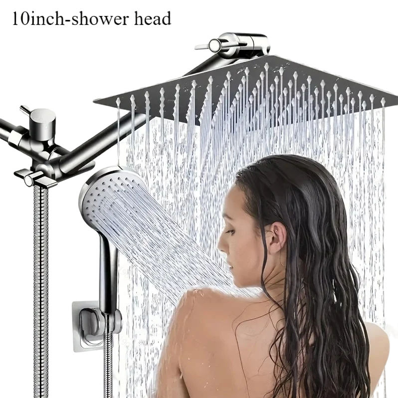 Bathroom Chrome-Plated Concealed Stainless Steel Pressurized Shower Set with Extended Lever Arm & Top Spray