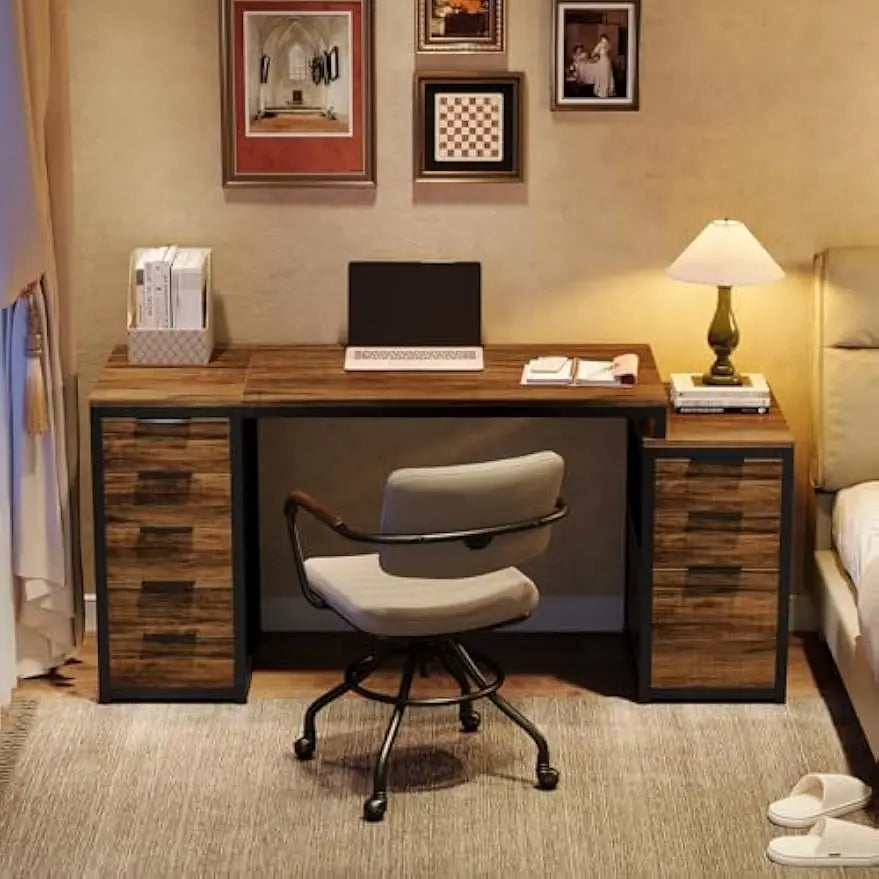 🖥️ Computer Desk with 8 Drawers – Office Desk with Reversible File Cabinet & Storage Writing Table for Home Office