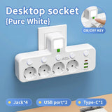 EU Plug 4-Socket Wall Power Multi-Plug – Compact Wall Adapter with USB Ports & Type-C Fast Charging, No Extension Cable Needed