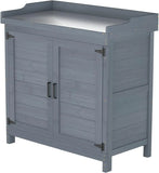 Outdoor Wooden Storage Cabinet – Waterproof Garden Tool Shed with Potting Bench & Work Station Table | Patio & Backyard Organizer
