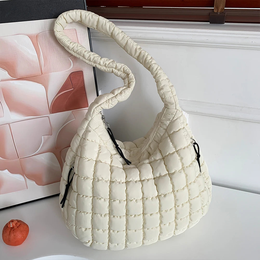 Women’s Stylish Quilted Puffer Shoulder Bag 👜 – Large Capacity Commuter Satchel & Padded Sling Tote