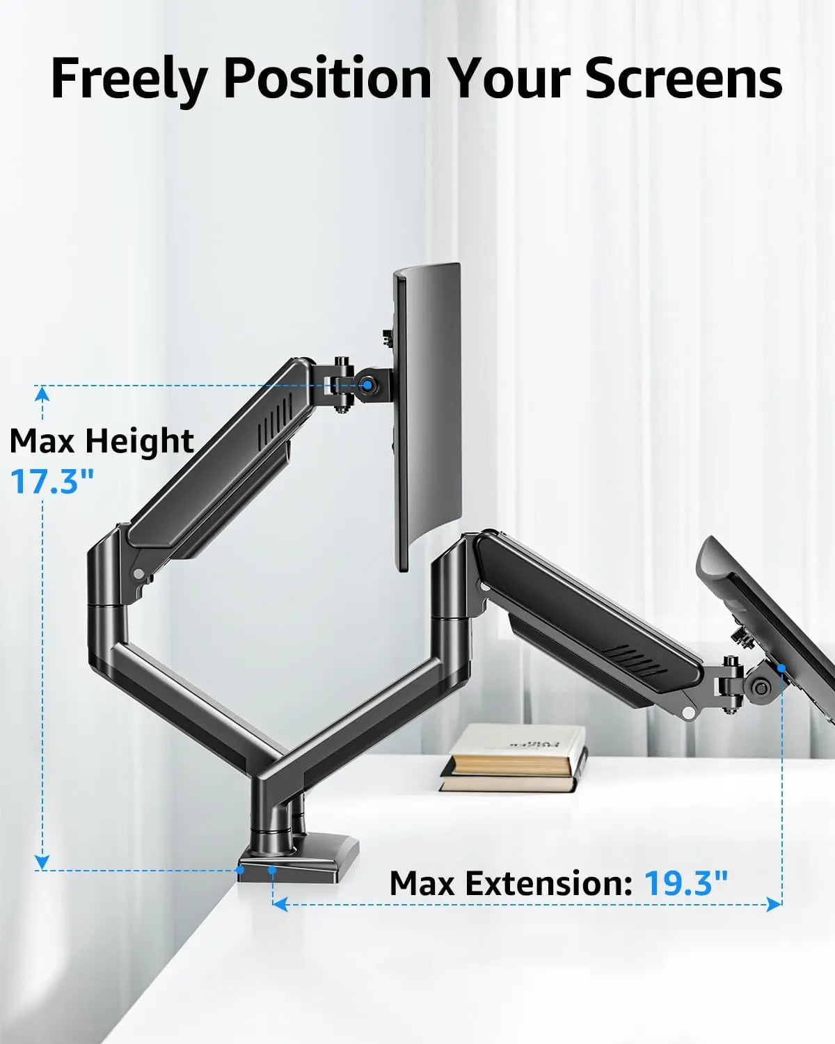 Dual Monitor Stand with Adjustable Arms – Fits 13″–32″ Computer Screens (4.4–19.8 lbs) Height Adjustable Desk Mount