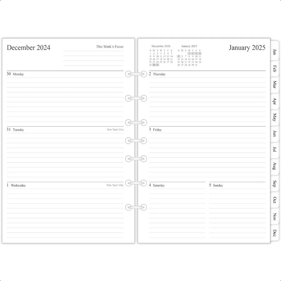 2025 Weekly & Monthly Planner Refill – 5.5" x 8.5" Classic Desk Size with Ruled Daily Blocks 📒