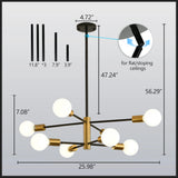 Modern Sputnik Linear LED Chandelier – 8/12 Light Pendant Ceiling Fixture for Stylish Home Interiors
