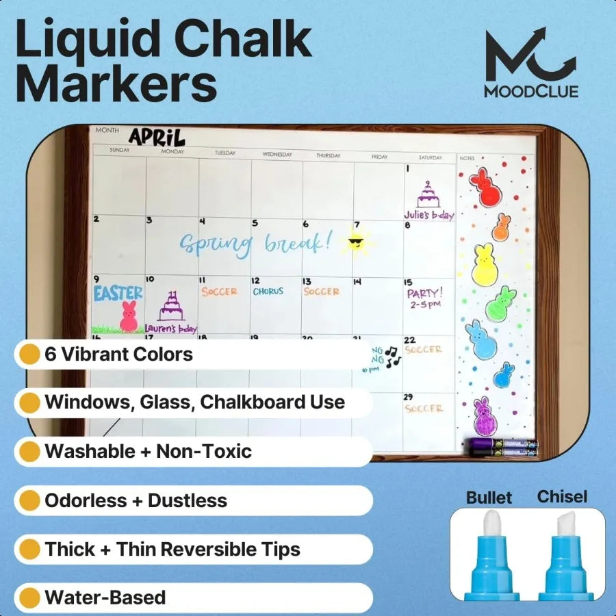 Liquid Chalk Markers – 6-Pack Neon Erasable Pens for Windows, Mirrors, Whiteboards & Chalkboards