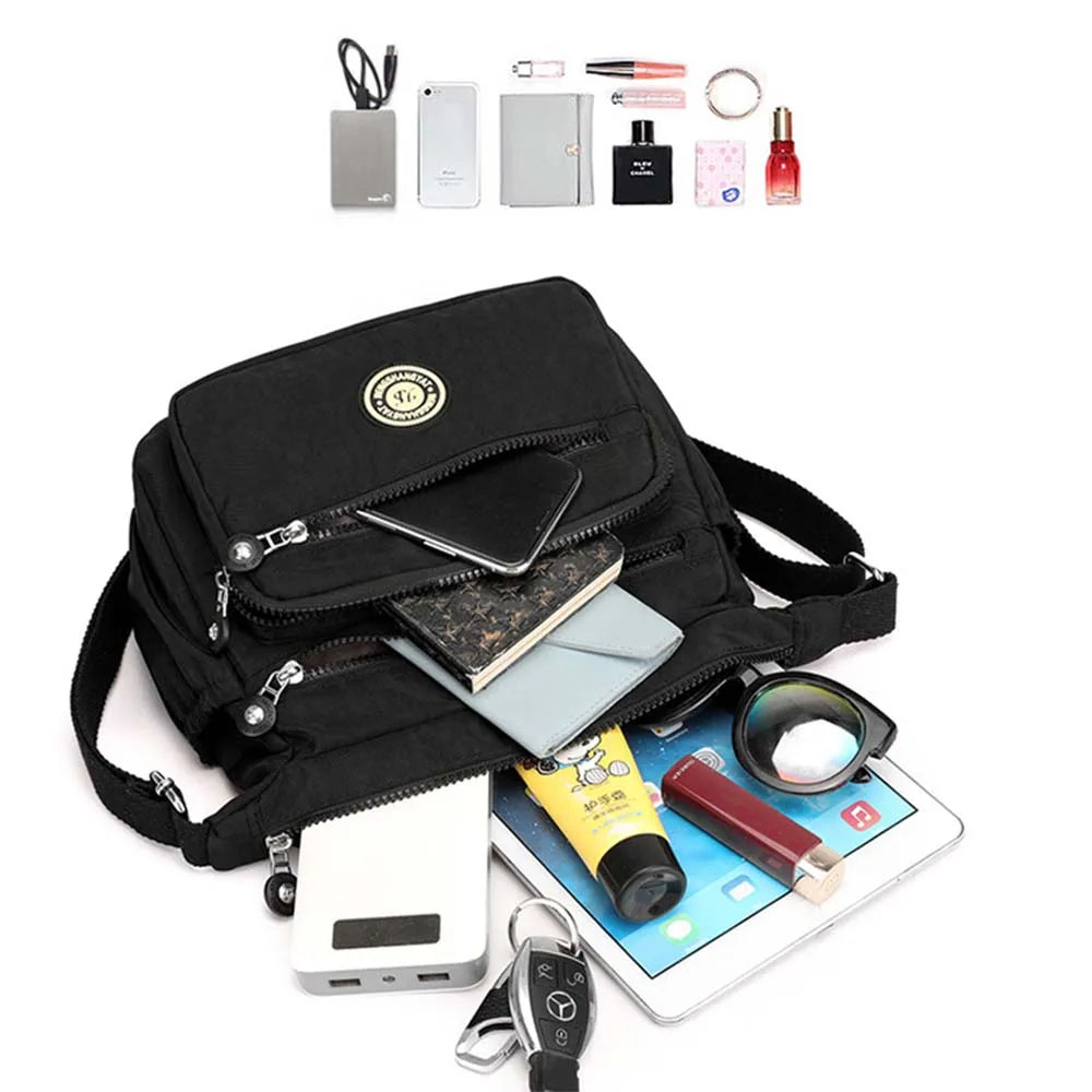 Women’s Nylon Waterproof Crossbody Bag — Multi-Pocket Travel Messenger & Shoulder Purse
