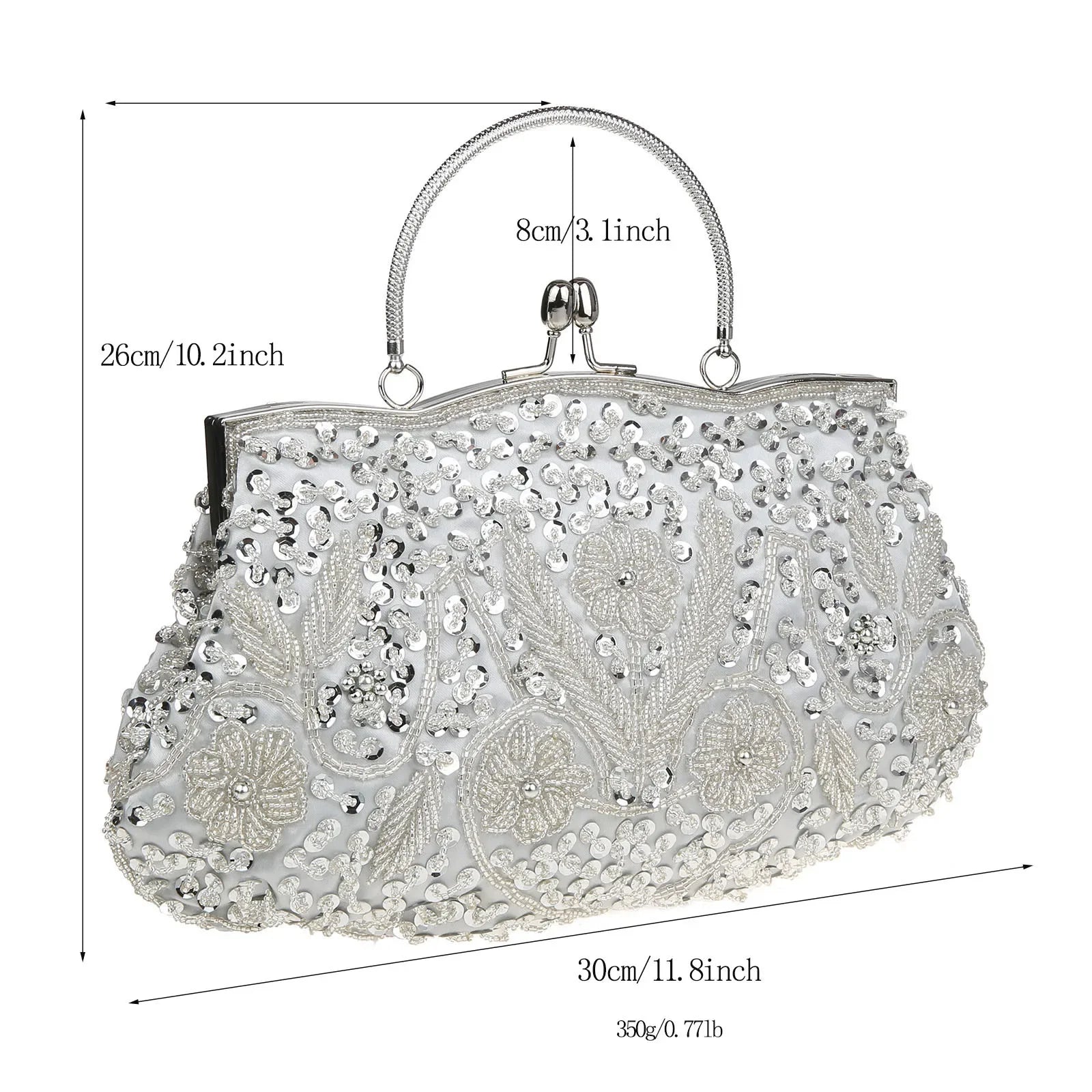 Women’s Retro Beaded Embroidered Evening Bag – Bridal Clutch with Chain Strap for Weddings, Parties & Banquets