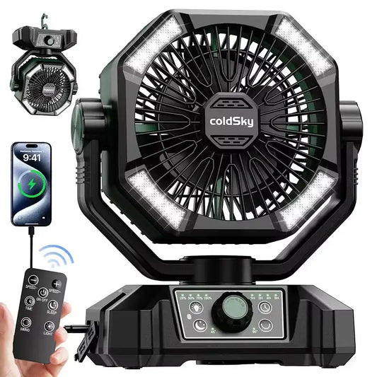 ColdSky Camping Fan with 4 LED Lantern, 8 Speeds & 20000mAh Battery – Portable Outdoor Fan for Camping, Fishing & Desk Use
