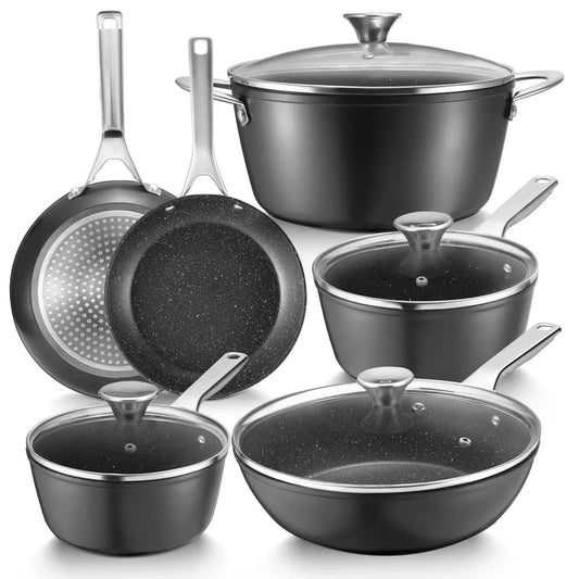 10-Piece Nonstick Induction-Ready Cookware Set – Bezia Pots & Pans with All-Stove Compatibility