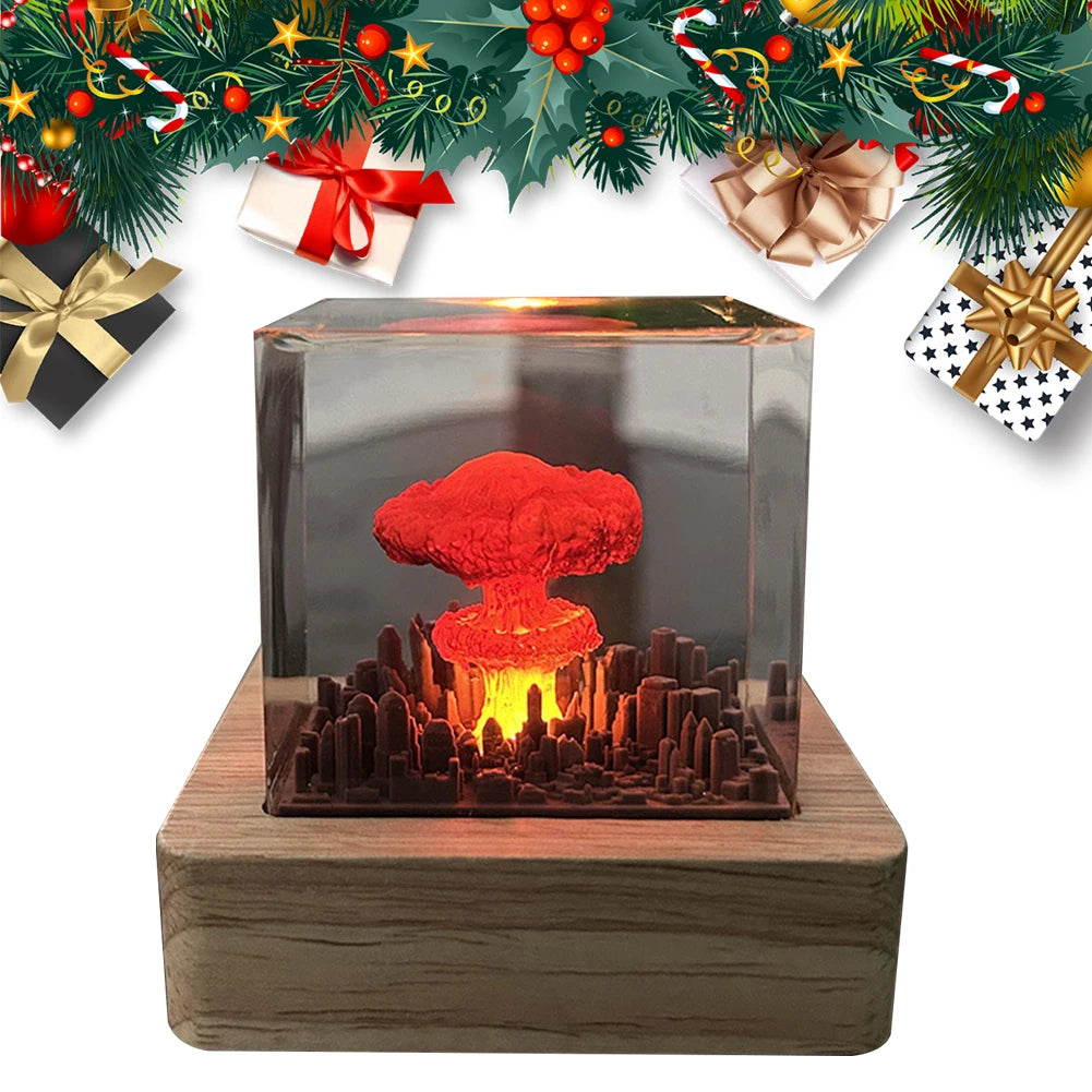 Mushroom Cloud Explosion Night Lamp – Resin Nuclear Bomb-Themed USB Rechargeable Light for Home, Bedroom & Living Room Decoration