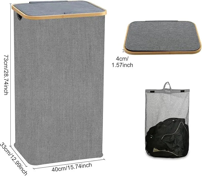 100 L Large Laundry Basket with Lid & Removable Inner Bag – Tall Freestanding Collapsible Hamper